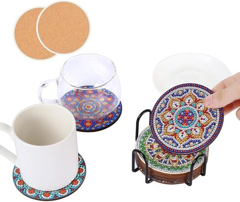 MACLARONX Diamond Painting Coasters with Holder, 8 Pieces DIY Diamond Art Mandala Coasters Gem Craft for Women Adults Kids Beginners in Kuwait