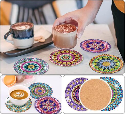 MACLARONX Diamond Painting Coasters with Holder, 8 Pieces DIY Diamond Art Mandala Coasters Gem Craft for Women Adults Kids Beginners in Kuwait