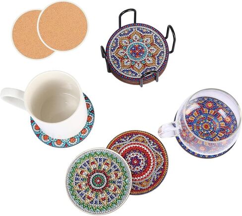 MACLARONX Diamond Painting Coasters with Holder, 8 Pieces DIY Diamond Art Mandala Coasters Gem Craft for Women Adults Kids Beginners in Kuwait