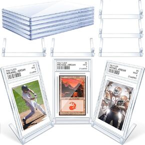 5 Pieces Card Case Holder with 5 Pieces Display Stands for Trading Cards, Acrylic Graded Card Slab Baseball Card Protectors with Label Position Fit  for TCG, MTG, YUGIOH, Football Cards in Kuwait
