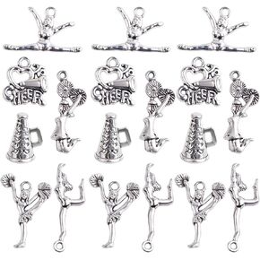 60 قطعة من 6 انماط فضية عتيقة بتصميم مشجع، دلايات من خليط معدني تبتي للجمباز والمدرسة والرياضة، قلادات متدلية لصناعة القلادات والاساور والمجوهرات بنفسك in Kuwait