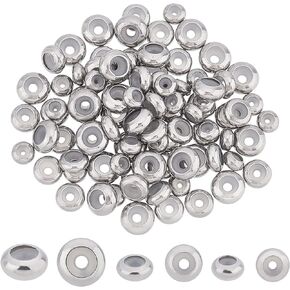 UNICRAFTALE 50Pcs 5 Style Stainless Steel Slider Beads 1.2~3mm Hole Round Rubber Stopper Beads Metal Positioning Spacer Beads Bracelet Locating Beads for Necklace Bracelet Craft Jewelry Making