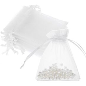 WLLHYF 50Pcs Organza Gift Bags 3x4 Inch Sheer Wedding Favor Bag Mesh Drawstring Party Present Pouches White Jewelry Organizer for Christmas Halloween Candy Sachet Decoration Packaging in Saudi Arabia
