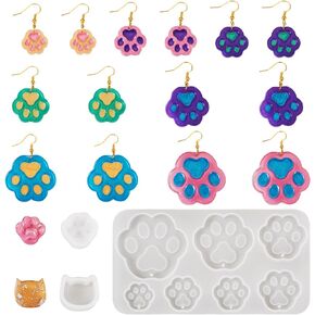 Magibeads 5Pcs Paw Print Silicone Molds Cute Cat Head Dog Resin Mold Pet Paw Footprint Resin Casting Molds for Crafts DIY Dog Collar Earring Keychain UV Epoxy Resin Jewelry Making Supplies in Kuwait