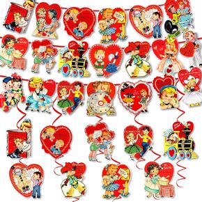 مجموعة ديكورات عيد الحب العتيقة من xituodai تتضمن 3 قطع لافتة عيد الحب مع 20 نمطًا من بطاقات التعليق و9 قطع دوامة معلقة، لوازم حفلات عيد الحب التقليدية in Kuwait