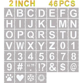 46 Pcs Letter Stencils Symbol Numbers Craft Stencils, Reusable Alphabet Templates Interlocking Stencil Kit for Painting on Wood, Wall, Fabric, Rock, Sign(4 Inch)