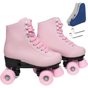 Wiwiy Roller Skates for Women and Men, Derby Roller Skates for Outdoor Indoor, Adjustable Four Shiny Wheel Roller Skates