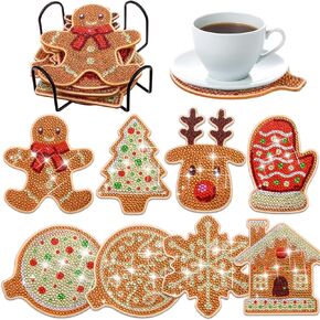 8Pcs Christmas Gingerbread Man Diamond Painting Coasters with Holder DIY Diamond Art Coaster for Xmas Christmas Diamond Art Kits for Kids Adult Table Decor in Kuwait