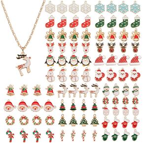 Noverlife 100 قطعة من سحر عيد الميلاد المعدني DIY، دلايات مجوهرات عيد الميلاد المينا الذهبية لصنع المجوهرات، سبيكة عطلات الشتاء سحر القرط سوار قلادة مطلية بالذهب سحر فني DIY in Kuwait