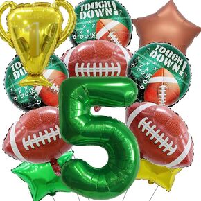 14pcs Football Balloons, Football Birthday Party Decorations Sports Theme Birthday Party Decoration Include 40Inch Green Number Balloon for 7th Football Birthday Party Supplies