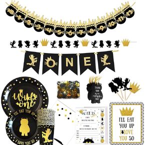 ديكورات عيد الميلاد وايلد وان 12 قطعة - 129 قطعة لوازم حفلات وايلد ون - مناديل حفلات - أكواب للاستعمال مرة واحدة - كرسي عالٍ وزينة صورة شهرية - أغطية علوية لكعكة - بطاقات دعوة in Kuwait