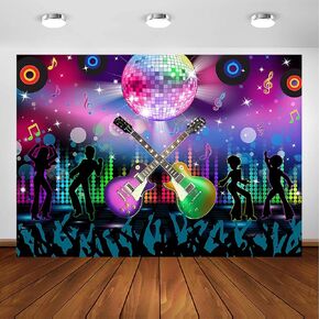 Avezano Karaoke Party Decor Rock and Roll Backdrop Hip Pop Theme ديكورات حفلات أعياد الميلاد العودة إلى السبعينيات والثمانينيات والتسعينيات من القرن الماضي خلفية التصوير الفوتوغرافي لحفلات الديسكو للبالغين دعنا نتوهج لافتة رقص نيون (10 × 7 أقدام) in Kuwait