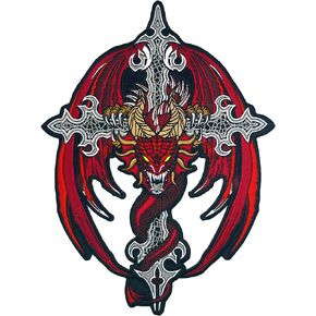Red Dragon on Cross Large Embroidered Motorcycle Jacket & Biker Vest Back Patch in Kuwait