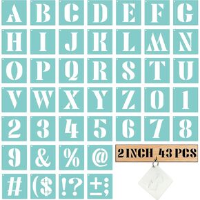استنسل حروف صغيرة مقاس 5 سم، 43 قطعة استنسل حروف وأرقام، استنسل حروف أبجدية مجموعات قوالب رسم بلاستيكية قابلة لإعادة الاستخدام مع رمز للرسم على الخشب والجدار والقماش والسبورة واللافتات in Kuwait