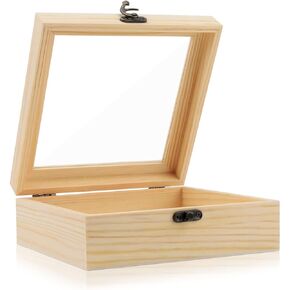 Wooden Box,Extral Large Unfinished Pine Wood Boxes Wooden Storage Box,Rectangle Unfinished Pine Wood Box Natural Wooden with Hinged Lid and Front Clasp for DIY Craft Art, Hobbies (9 x 9 x 4.7 In)
