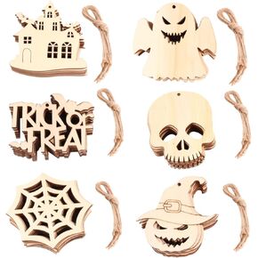 ADOCARN 60 قطعة ديكور الهالوين مصنوع يدويًا قطعة خشبية حرفية الفراغات الهالوين المعلقة أشكال الهالوين الخشبية المصنوعة يدويًا ديكور معلق على الحائط علامات خشبية باب متجر منزلي in Kuwait