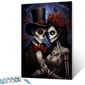 Tucocoo Day of The Dead Decor Paint by Numbers Skeleton Couple DIY Painting by Number on Canvas with Brushes and Acrylic Pigment Easy to Paint for Home Decor Christian Gift Without Frame 16 x 20inch in Kuwait