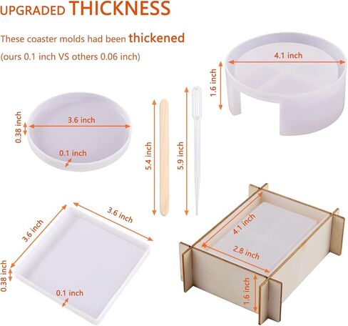 قوالب كوستر الراتنج مجموعة سيليكون 10 قطع، قوالب كوستر إيبوكسي الراتنج لصب الراتنج، 2 قطعة حامل، 4 قطع مربع و 4 قطع قواعد أكواب دائرية للحرف اليدوية، الحصير الكئب، ديكور المنزل in Kuwait