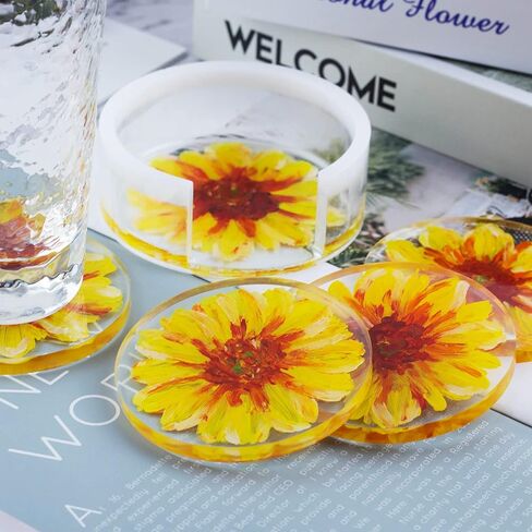 قوالب كوستر الراتنج مجموعة سيليكون 10 قطع، قوالب كوستر إيبوكسي الراتنج لصب الراتنج، 2 قطعة حامل، 4 قطع مربع و 4 قطع قواعد أكواب دائرية للحرف اليدوية، الحصير الكئب، ديكور المنزل in Kuwait