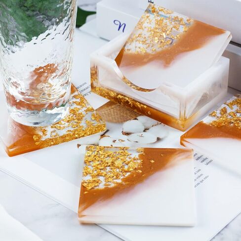 قوالب كوستر الراتنج مجموعة سيليكون 10 قطع، قوالب كوستر إيبوكسي الراتنج لصب الراتنج، 2 قطعة حامل، 4 قطع مربع و 4 قطع قواعد أكواب دائرية للحرف اليدوية، الحصير الكئب، ديكور المنزل in Kuwait