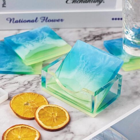 قوالب كوستر الراتنج مجموعة سيليكون 10 قطع، قوالب كوستر إيبوكسي الراتنج لصب الراتنج، 2 قطعة حامل، 4 قطع مربع و 4 قطع قواعد أكواب دائرية للحرف اليدوية، الحصير الكئب، ديكور المنزل in Kuwait