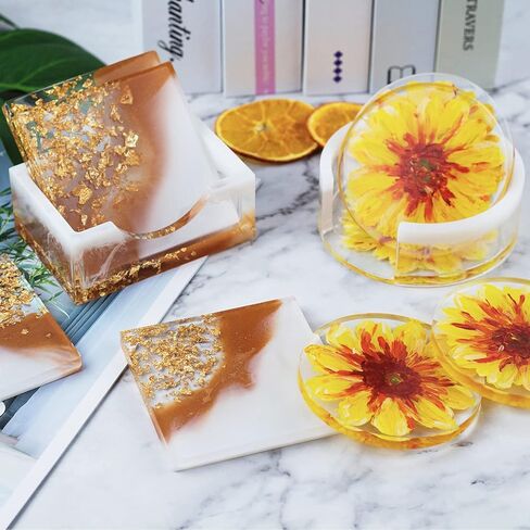 قوالب كوستر الراتنج مجموعة سيليكون 10 قطع، قوالب كوستر إيبوكسي الراتنج لصب الراتنج، 2 قطعة حامل، 4 قطع مربع و 4 قطع قواعد أكواب دائرية للحرف اليدوية، الحصير الكئب، ديكور المنزل in Kuwait