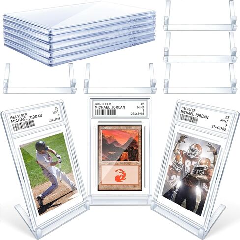 5 Pieces Card Case Holder with 5 Pieces Display Stands for Trading Cards, Acrylic Graded Card Slab Baseball Card Protectors with Label Position Fit  for TCG, MTG, YUGIOH, Football Cards in Kuwait