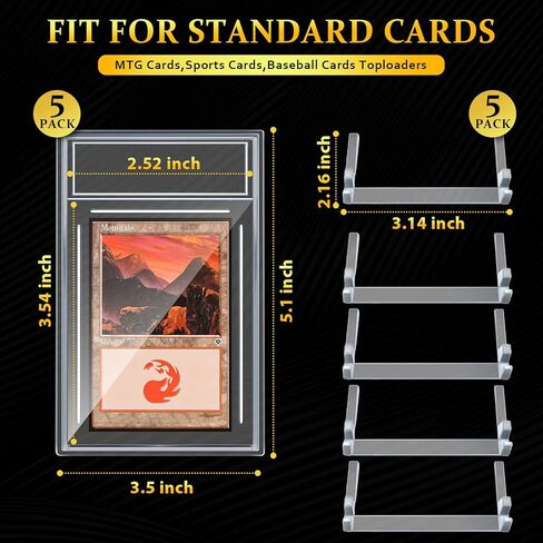 5 Pieces Card Case Holder with 5 Pieces Display Stands for Trading Cards, Acrylic Graded Card Slab Baseball Card Protectors with Label Position Fit  for TCG, MTG, YUGIOH, Football Cards in Kuwait