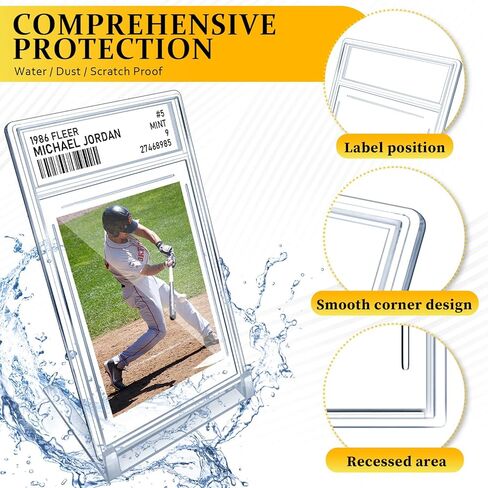5 Pieces Card Case Holder with 5 Pieces Display Stands for Trading Cards, Acrylic Graded Card Slab Baseball Card Protectors with Label Position Fit  for TCG, MTG, YUGIOH, Football Cards in Kuwait