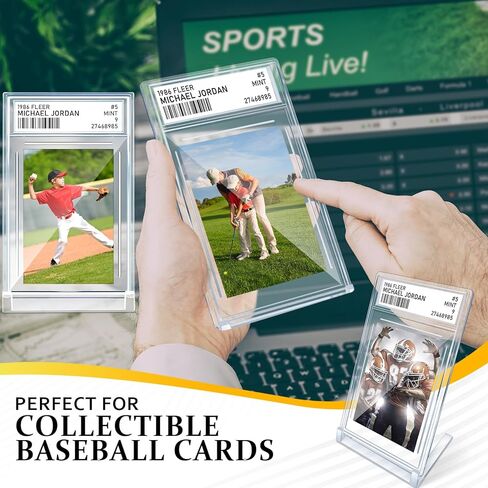 5 Pieces Card Case Holder with 5 Pieces Display Stands for Trading Cards, Acrylic Graded Card Slab Baseball Card Protectors with Label Position Fit  for TCG, MTG, YUGIOH, Football Cards in Kuwait