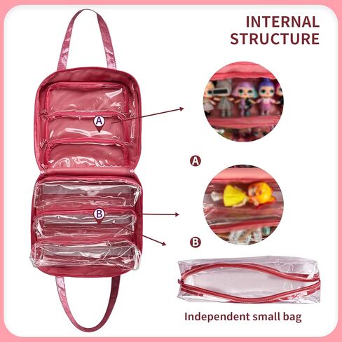 حقيبة حمل الدمية من TUEGHER متوافقة مع جميع دمى LOL Surprise، حقيبة تخزين منظمة معلقة مع 6 جيوب نافذة شفافة للفتيات، حقيبة فقط (وردي) in Kuwait