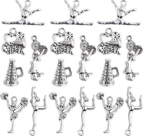 60 قطعة من 6 انماط فضية عتيقة بتصميم مشجع، دلايات من خليط معدني تبتي للجمباز والمدرسة والرياضة، قلادات متدلية لصناعة القلادات والاساور والمجوهرات بنفسك in Kuwait