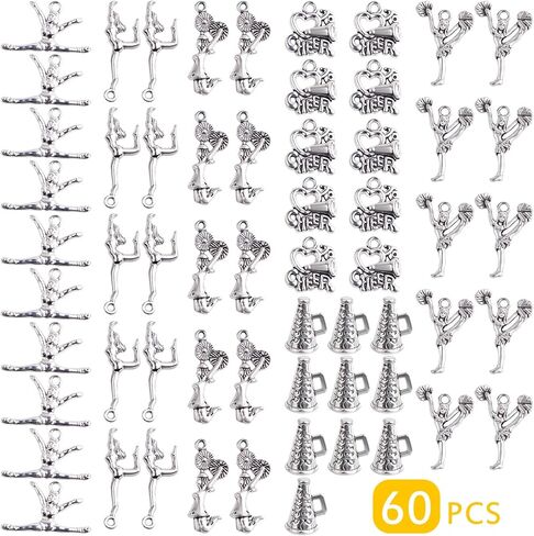 60 قطعة من 6 انماط فضية عتيقة بتصميم مشجع، دلايات من خليط معدني تبتي للجمباز والمدرسة والرياضة، قلادات متدلية لصناعة القلادات والاساور والمجوهرات بنفسك in Kuwait