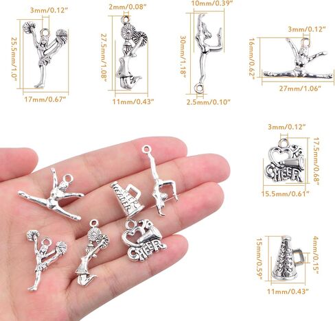 60 قطعة من 6 انماط فضية عتيقة بتصميم مشجع، دلايات من خليط معدني تبتي للجمباز والمدرسة والرياضة، قلادات متدلية لصناعة القلادات والاساور والمجوهرات بنفسك in Kuwait