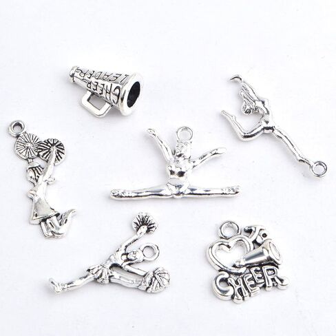 60 قطعة من 6 انماط فضية عتيقة بتصميم مشجع، دلايات من خليط معدني تبتي للجمباز والمدرسة والرياضة، قلادات متدلية لصناعة القلادات والاساور والمجوهرات بنفسك in Kuwait