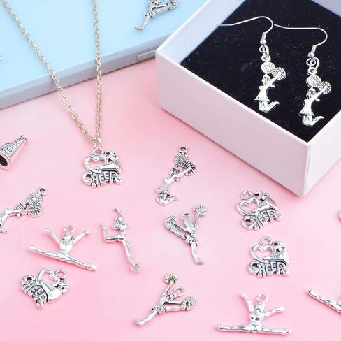 60 قطعة من 6 انماط فضية عتيقة بتصميم مشجع، دلايات من خليط معدني تبتي للجمباز والمدرسة والرياضة، قلادات متدلية لصناعة القلادات والاساور والمجوهرات بنفسك in Kuwait