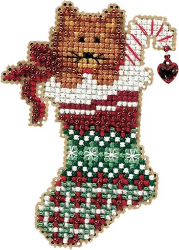 طقم زينة عيد الميلاد من Kitty's Stocking Counted Cross Stitch Kit Mill Hill 2010 Winter Holiday MH18-0301 in Saudi Arabia