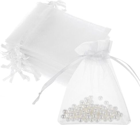WLLHYF 50Pcs Organza Gift Bags 3x4 Inch Sheer Wedding Favor Bag Mesh Drawstring Party Present Pouches White Jewelry Organizer for Christmas Halloween Candy Sachet Decoration Packaging in Saudi Arabia