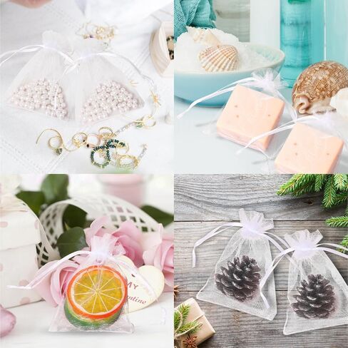 WLLHYF 50Pcs Organza Gift Bags 3x4 Inch Sheer Wedding Favor Bag Mesh Drawstring Party Present Pouches White Jewelry Organizer for Christmas Halloween Candy Sachet Decoration Packaging in Saudi Arabia