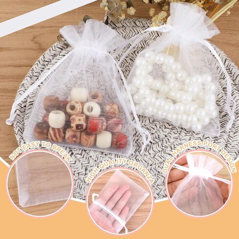 WLLHYF 50Pcs Organza Gift Bags 3x4 Inch Sheer Wedding Favor Bag Mesh Drawstring Party Present Pouches White Jewelry Organizer for Christmas Halloween Candy Sachet Decoration Packaging in Saudi Arabia