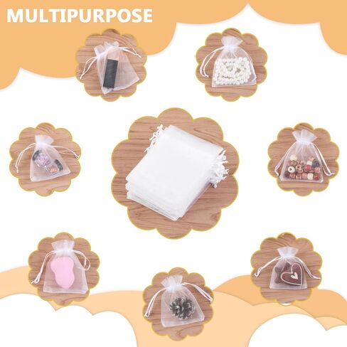 WLLHYF 50Pcs Organza Gift Bags 3x4 Inch Sheer Wedding Favor Bag Mesh Drawstring Party Present Pouches White Jewelry Organizer for Christmas Halloween Candy Sachet Decoration Packaging in Saudi Arabia