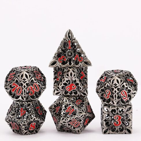 النرد المعدني DND مجموعة النرد D&D 7 قطع نرد متعدد السطوح الزنزانات المجوفة والتنينات الكبيرة من أجل MTG، لعبة لعب الأدوار RPG، Shadowrun وتعليم الرياضيات D20 D12 D10 D8 D6 D4 مع صندوق معدني in Kuwait