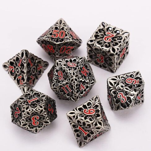 النرد المعدني DND مجموعة النرد D&D 7 قطع نرد متعدد السطوح الزنزانات المجوفة والتنينات الكبيرة من أجل MTG، لعبة لعب الأدوار RPG، Shadowrun وتعليم الرياضيات D20 D12 D10 D8 D6 D4 مع صندوق معدني in Kuwait