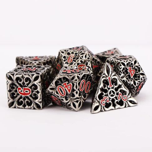 النرد المعدني DND مجموعة النرد D&D 7 قطع نرد متعدد السطوح الزنزانات المجوفة والتنينات الكبيرة من أجل MTG، لعبة لعب الأدوار RPG، Shadowrun وتعليم الرياضيات D20 D12 D10 D8 D6 D4 مع صندوق معدني in Kuwait