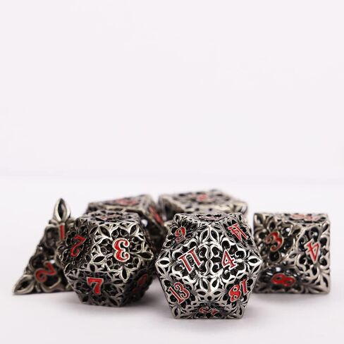 النرد المعدني DND مجموعة النرد D&D 7 قطع نرد متعدد السطوح الزنزانات المجوفة والتنينات الكبيرة من أجل MTG، لعبة لعب الأدوار RPG، Shadowrun وتعليم الرياضيات D20 D12 D10 D8 D6 D4 مع صندوق معدني in Kuwait