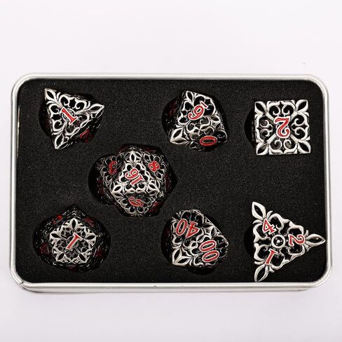 النرد المعدني DND مجموعة النرد D&D 7 قطع نرد متعدد السطوح الزنزانات المجوفة والتنينات الكبيرة من أجل MTG، لعبة لعب الأدوار RPG، Shadowrun وتعليم الرياضيات D20 D12 D10 D8 D6 D4 مع صندوق معدني in Kuwait