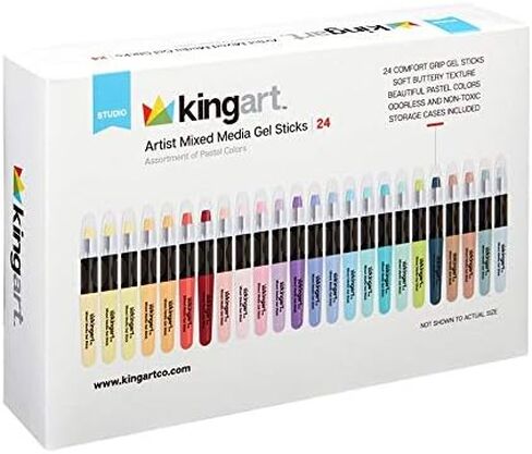 KINGART 583-24 Pastel GEL STICK Set, Artist Pigment Crayons, 24 Unique Colors, Water Soluble, Creamy, and Odorless, Use on Paper, Wood, Canvas and more in Saudi Arabia