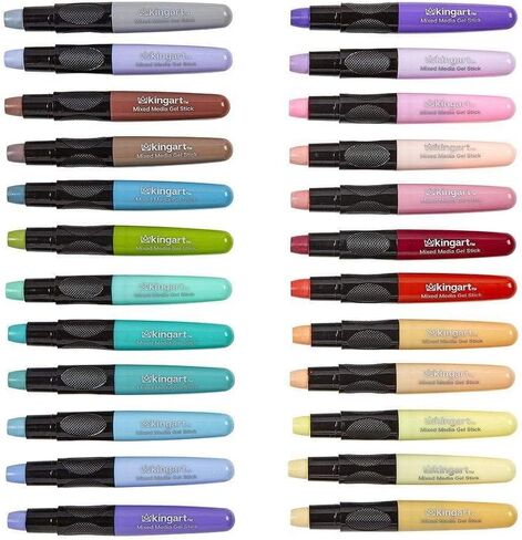 KINGART 583-24 Pastel GEL STICK Set, Artist Pigment Crayons, 24 Unique Colors, Water Soluble, Creamy, and Odorless, Use on Paper, Wood, Canvas and more in Saudi Arabia