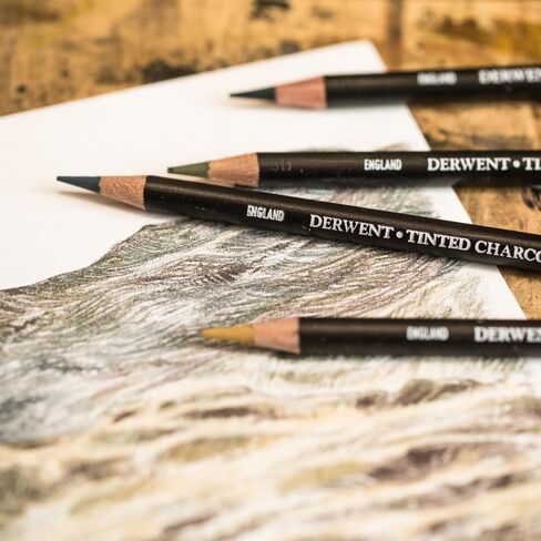 Derwent Tinted Charcoal Pencils, 4mm Core, Metal Tin, 24 Count (2301691) in Saudi Arabia