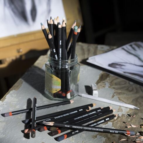 Derwent Tinted Charcoal Pencils, 4mm Core, Metal Tin, 24 Count (2301691) in Saudi Arabia